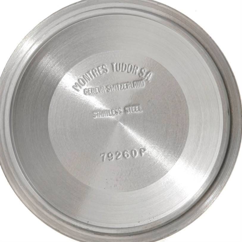 This image shows the inner side of the case back of a Tiger model Tudor watch, with model number 79260P.