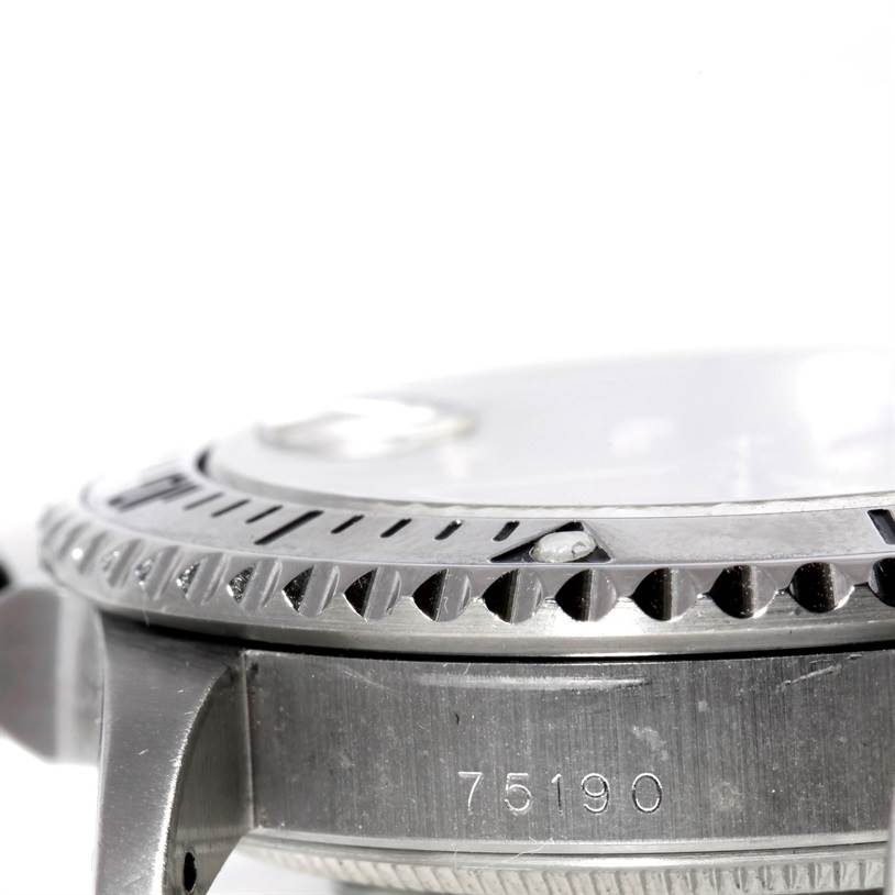 The image shows a close-up side view of the bezel and case of a Tudor Submariner 75190 Men's Stainless Steel Pink Dial 75190 Men's Stainless Steel Pink Dial model watch, displaying the model number "75190."