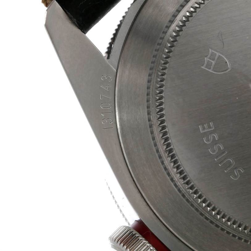 This image shows a close-up of the case back and lugs of a Tudor Heritage Black Bay 79220R Men's Stainless Steel Black Dial 79220R Men's Stainless Steel Black Dial watch.