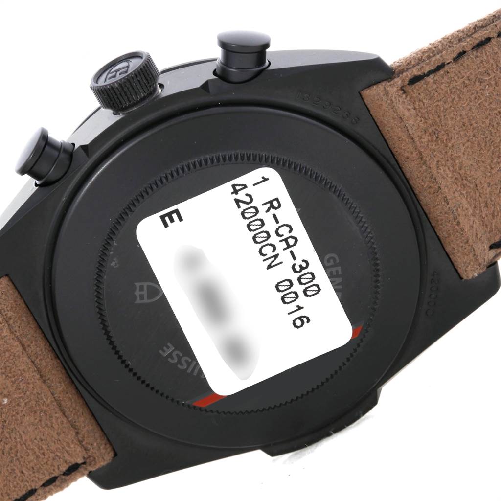The image shows the back of the Tudor Fastrider 42000CN Men's Stainless Steel Black Dial 42000CN Men's Stainless Steel Black Dial watch with a sticker on the case.