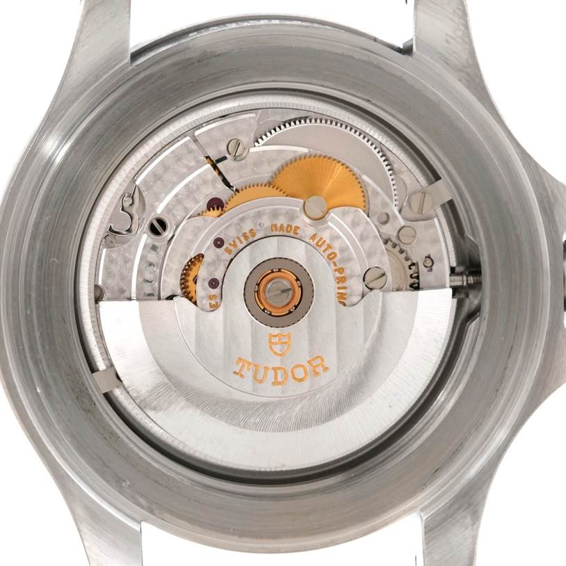 The image shows the movement mechanism of the Tudor Hydronaut 89190 Men's Stainless Steel Silver Dial 89190 Men's Stainless Steel Silver Dial watch from a back angle with its case removed.