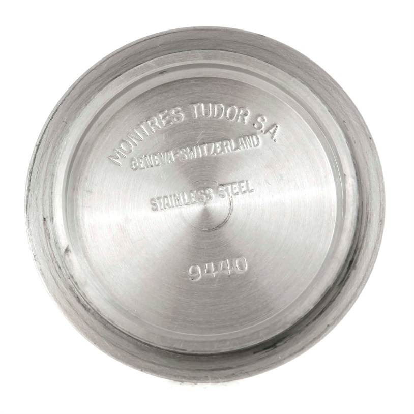 This is a bottom view of the inner case back of a Tudor Submariner 73090 Men's Stainless Steel Black Dial 73090 Men's Stainless Steel Black Dial watch.