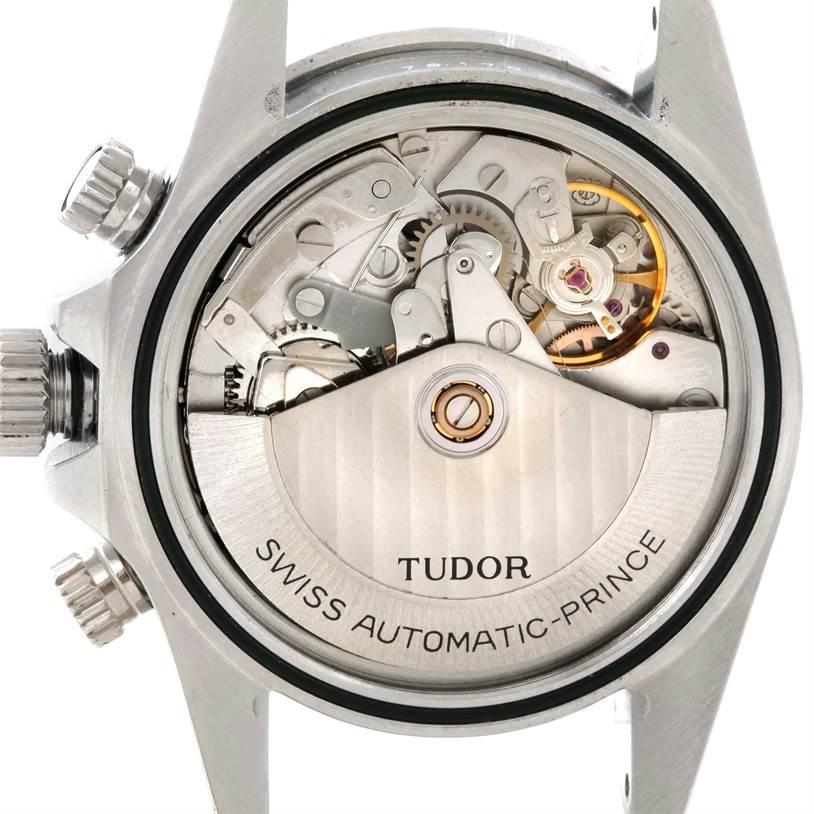 The image shows the internal automatic movement mechanism of the Tudor Big Block 79170 Men's Stainless Steel Silver Dial 79170 Men's Stainless Steel Silver Dial watch, viewed from the back.