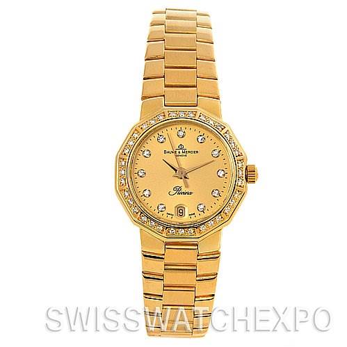 The Baume & Mercier 83212 Women's Yellow Gold Champagne Dial 83212 Women's Yellow Gold Champagne Dial Riviera 83212 model is shown from a front angle, displaying the face, bezel, and band.