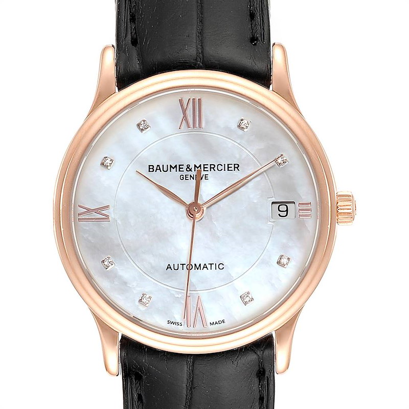 Baume Mercier Classima Rose Gold Mother of Pearl Diamond Watch 10077 SwissWatchExpo