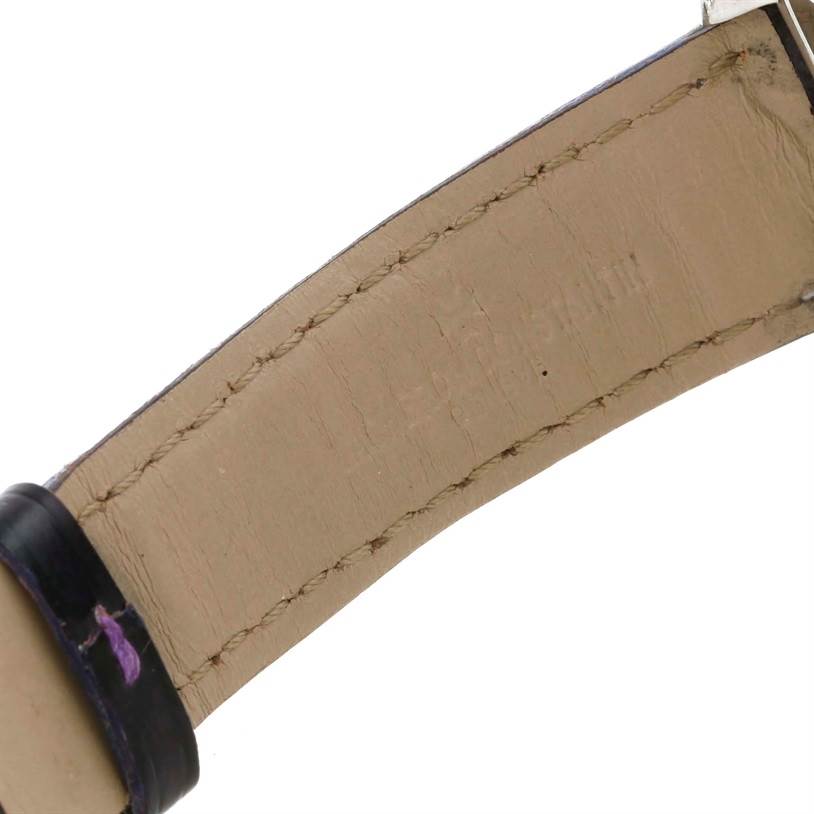 This image shows a close-up of the leather strap of a Vacheron Constantin Historiques watch.