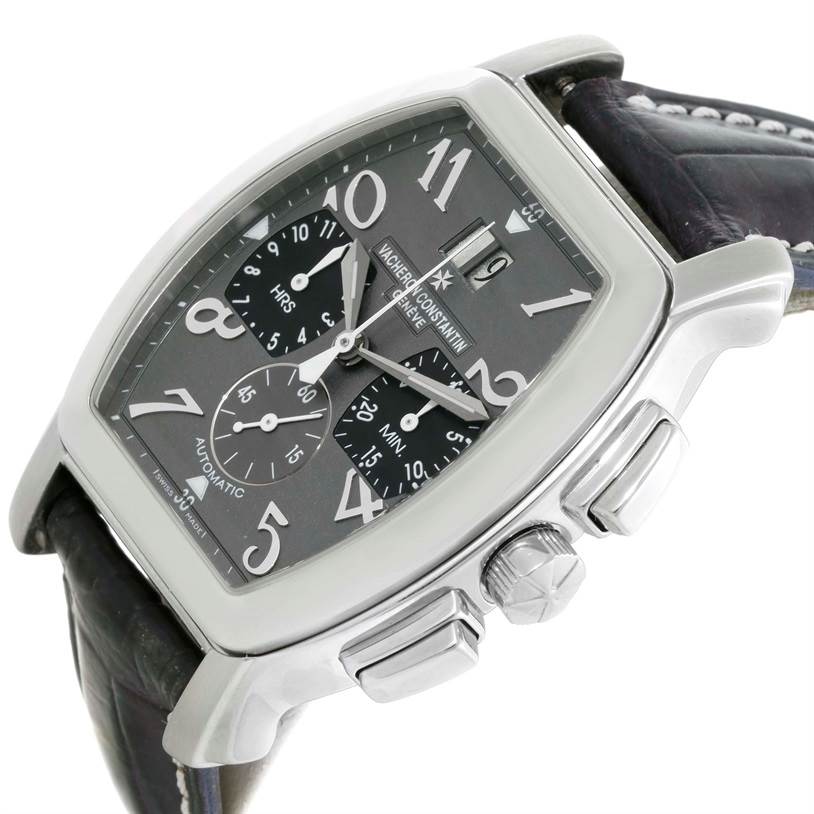 The image shows a Vacheron Constantin Historiques watch at a three-quarter angle, highlighting the face, bezel, and pushers.