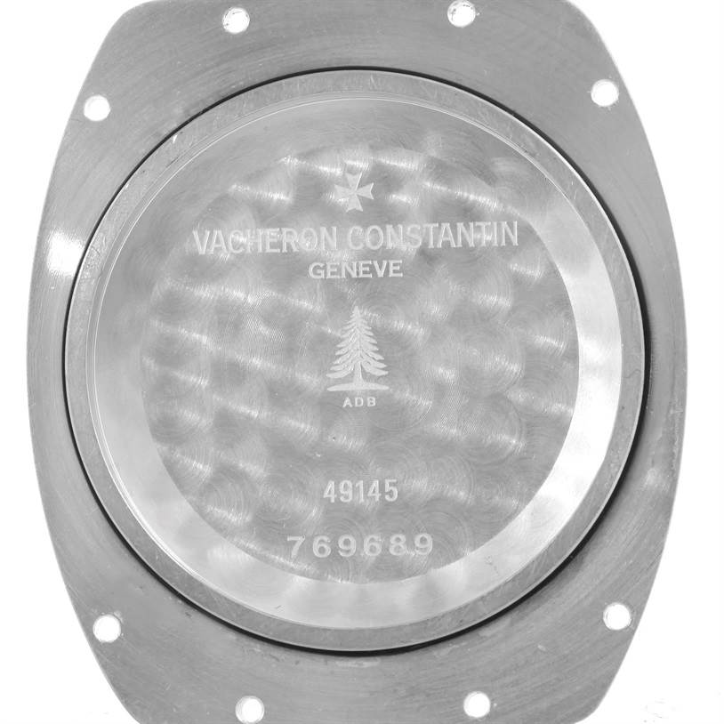 The image shows the case back of a Vacheron Constantin Historiques watch, with the brand name and model numbers engraved on it.