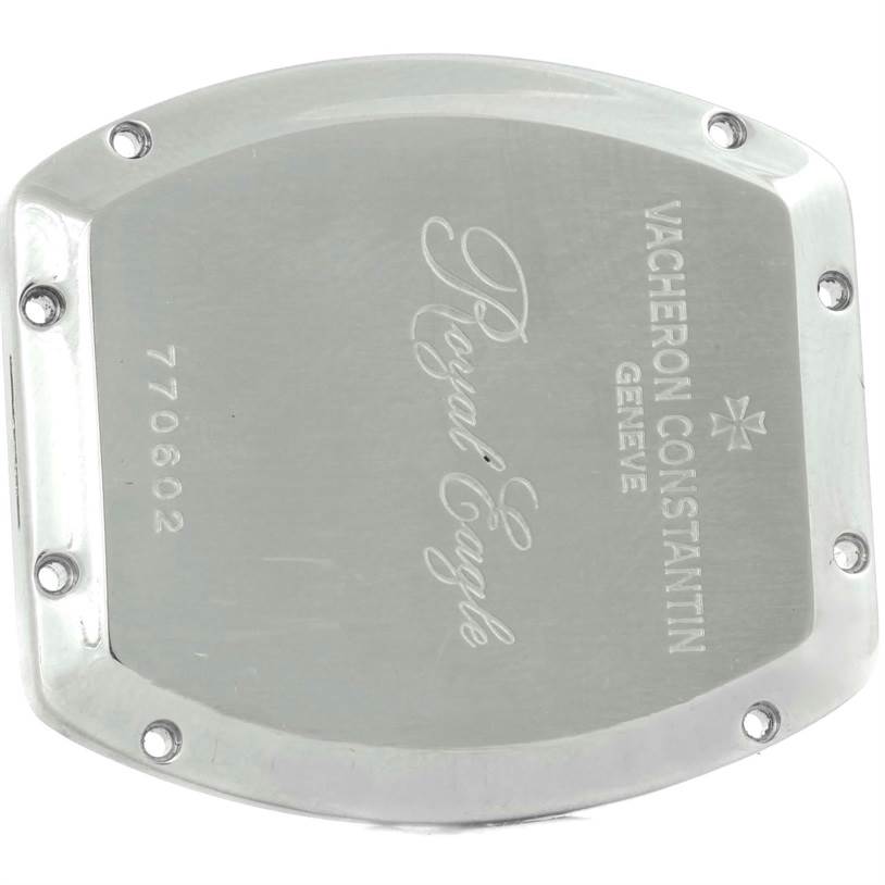 The image shows the case back of a Vacheron Constantin Historiques Royal Eagle watch.