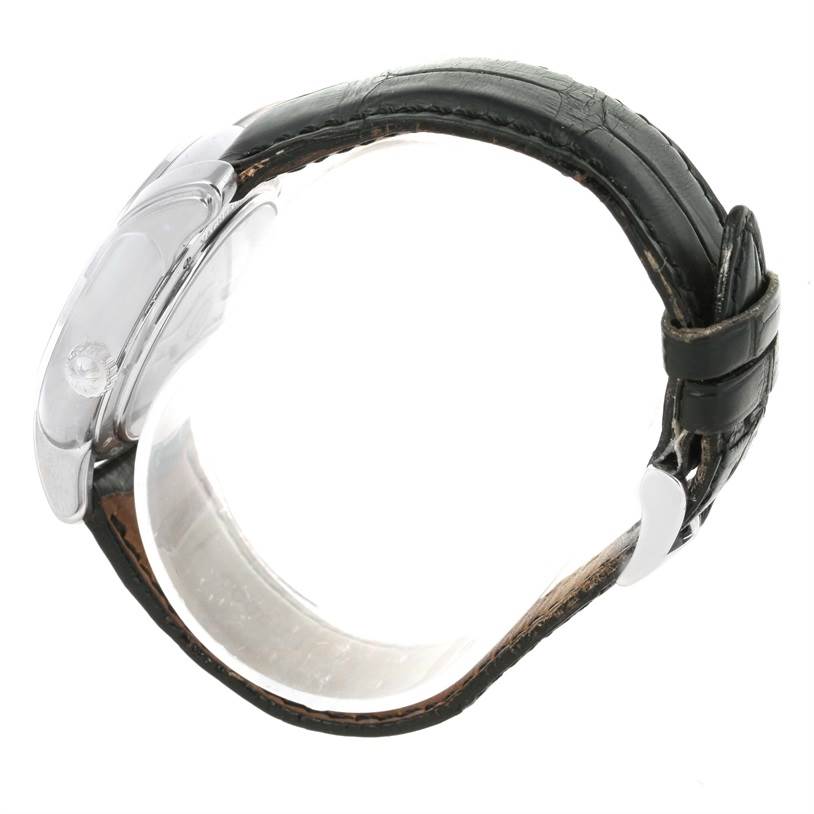 The image shows a side profile of the Vacheron Constantin Patrimony 47245 Men's White Gold Beige Dial 47245 Men's White Gold Beige Dial watch, highlighting the strap, case, and crown.