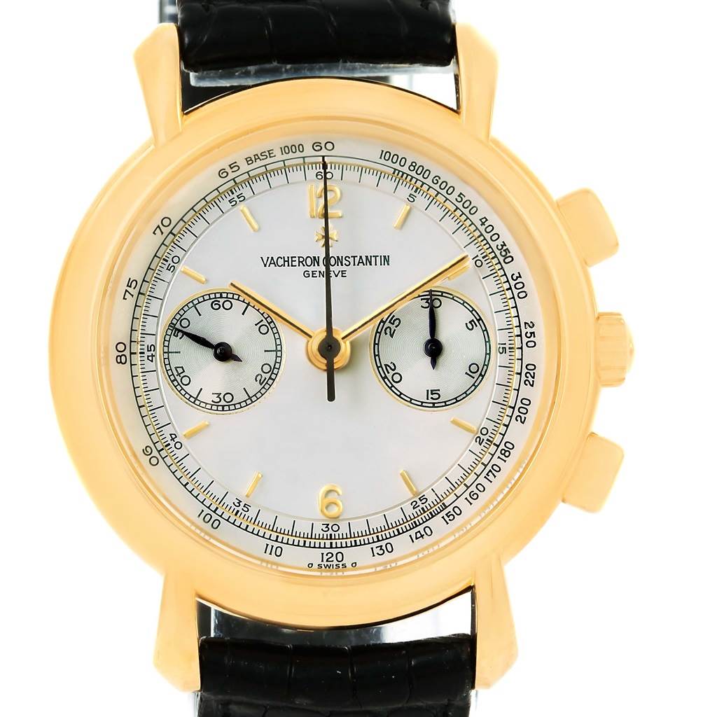 The Vacheron Constantin Historiques 47101/1 Men's Yellow Gold Silver Dial 47101/1 Men's Yellow Gold Silver Dial model watch is shown from the front, highlighting the dial and two subdials.