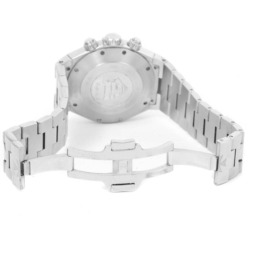 The image shows the back case and open stainless steel bracelet clasp of the Vacheron Constantin Overseas 49150.B01A.9097 Men's Stainless Steel Black Dial 49150.B01A.9097 Men's Stainless Steel Black Dial watch.