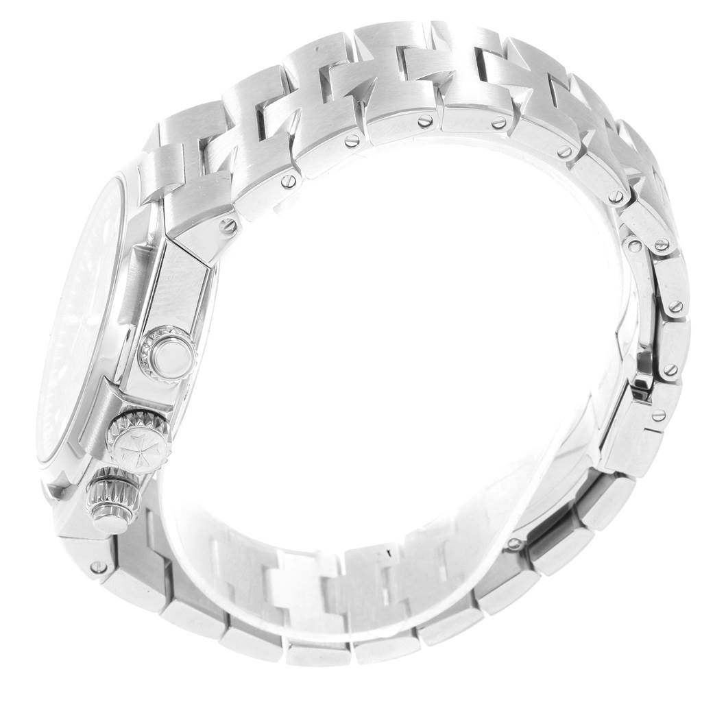 This image shows the side view of a Vacheron Constantin Overseas 49150.B01A.9745 Men's Stainless Steel Blue Dial 49150.B01A.9745 Men's Stainless Steel Blue Dial watch, featuring its strap and crown.