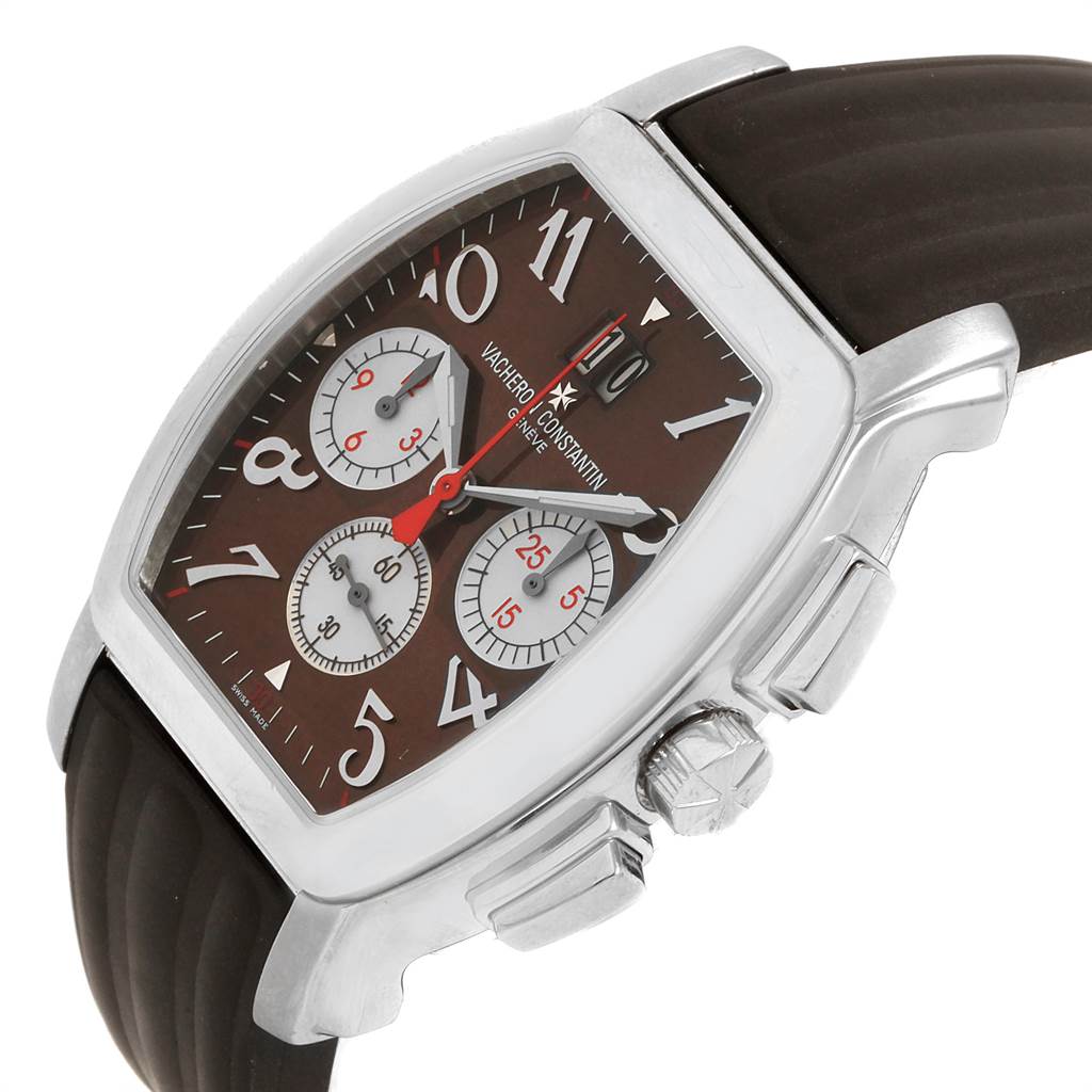 The Vacheron Constantin Malte watch is shown at a slight angle highlighting the dial, case, crown, and part of the rubber strap.