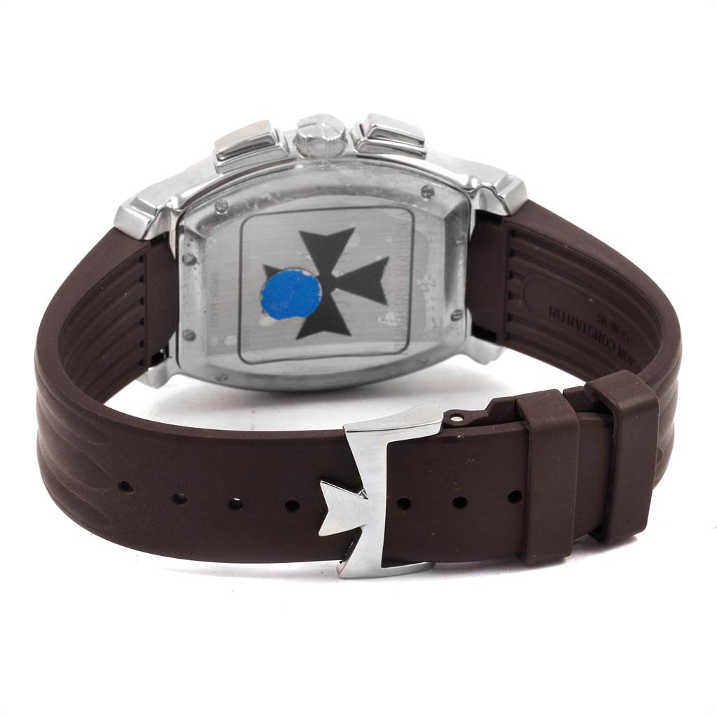 This image shows the back and clasp of a Vacheron Constantin Malte watch with a brown strap.