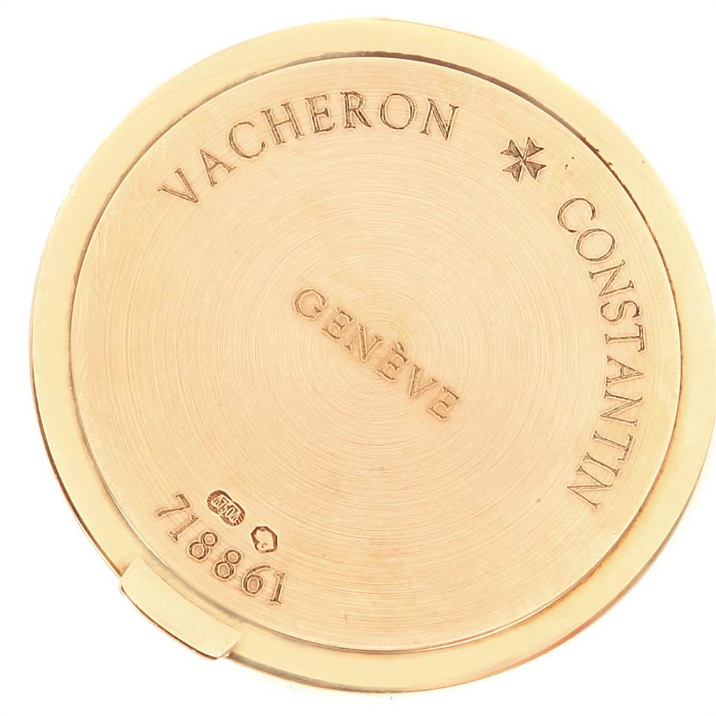 This image shows the back cover of a Vacheron Constantin Patrimony 31160 Men's Yellow Gold White Dial 31160 Men's Yellow Gold White Dial watch.