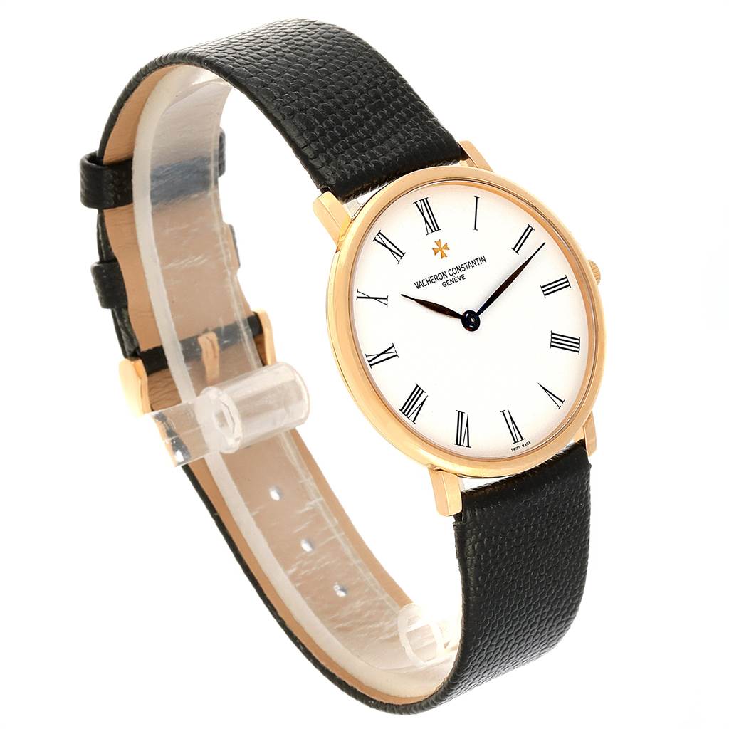 The image shows a Vacheron Constantin Patrimony 31160 Men's Yellow Gold White Dial 31160 Men's Yellow Gold White Dial watch at a three-quarter angle, featuring its face, strap, and gold case.