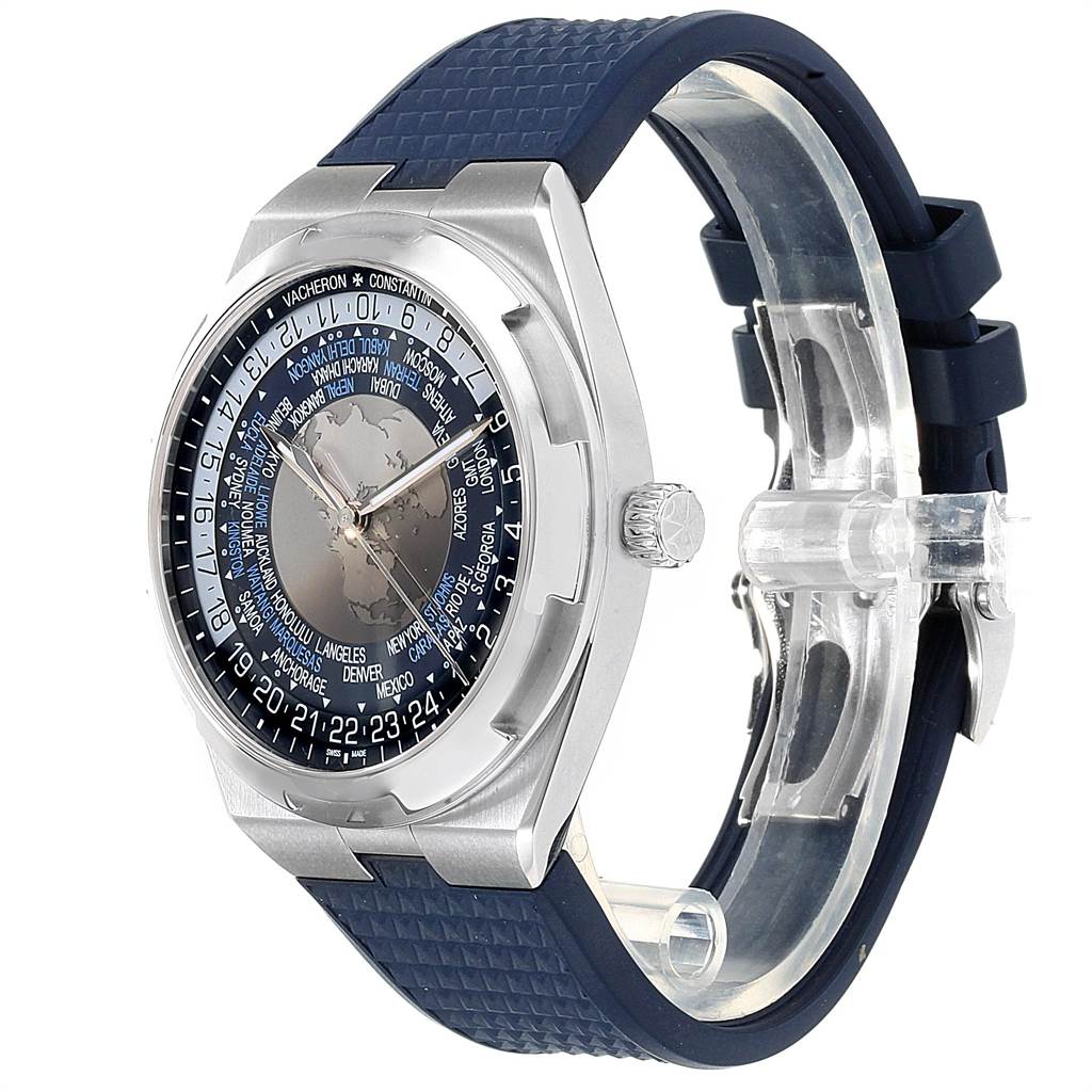 The image shows a Vacheron Constantin Overseas 7700V/110A-B172 Men's Stainless Steel Blue Dial 7700V/110A-B172 Men's Stainless Steel Blue Dial model watch at a slight angle, highlighting the dial, bezel, crown, and strap.