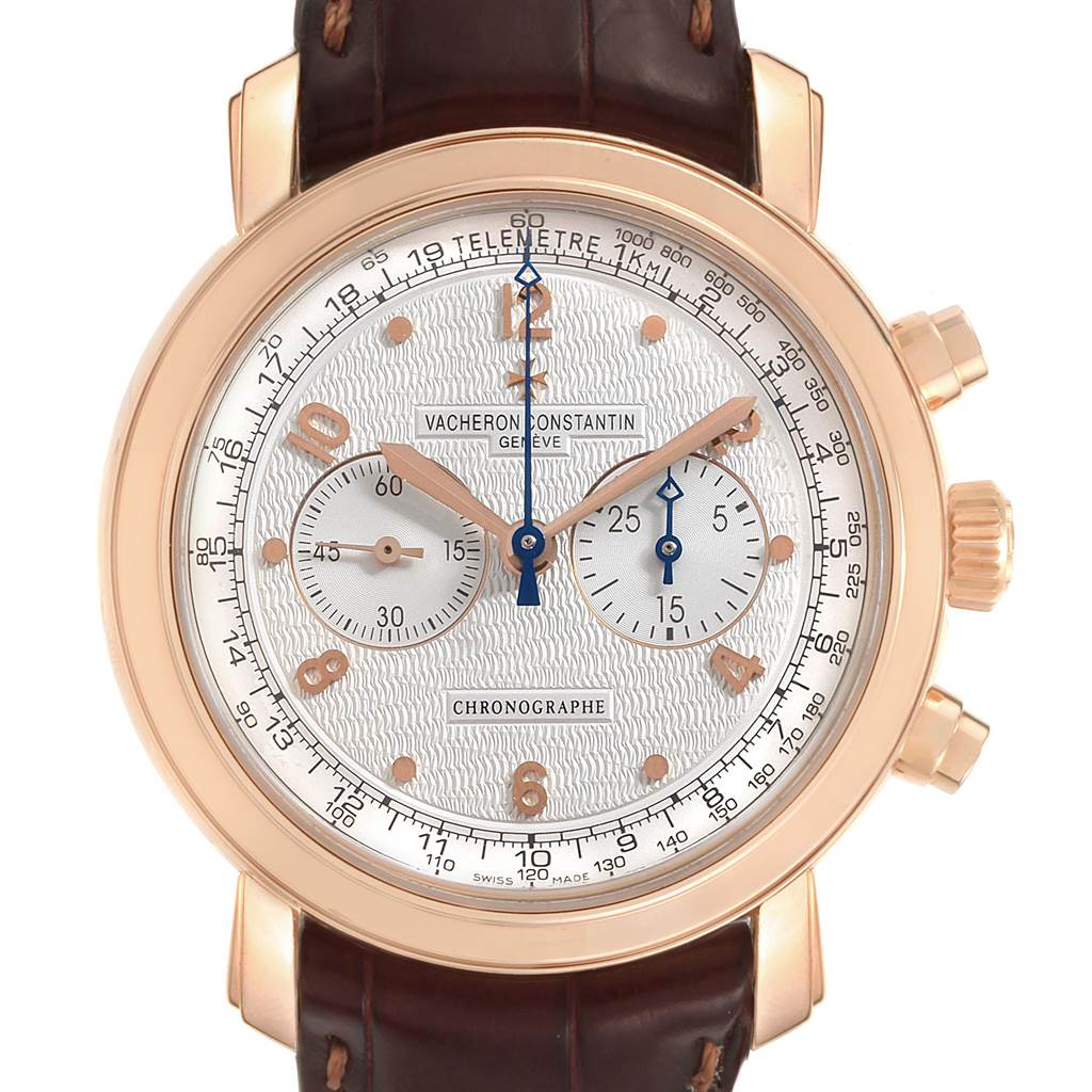 This image shows a front view of the Malte model watch by Vacheron Constantin, highlighting the dial and leather strap.