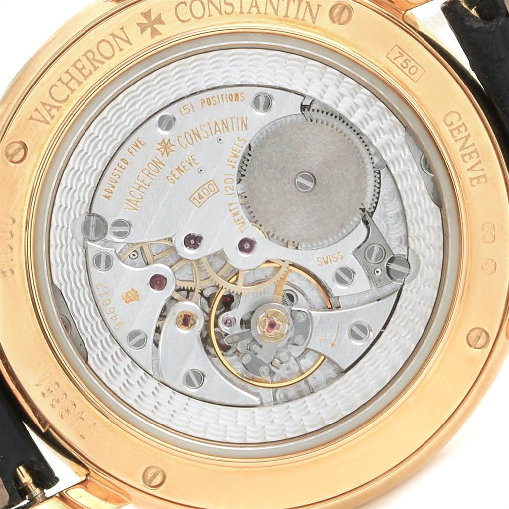 This image shows the back view of the Vacheron Constantin Malte 81000 Men's Yellow Gold Silver Dial 81000 Men's Yellow Gold Silver Dial model, highlighting the intricate movement mechanism.