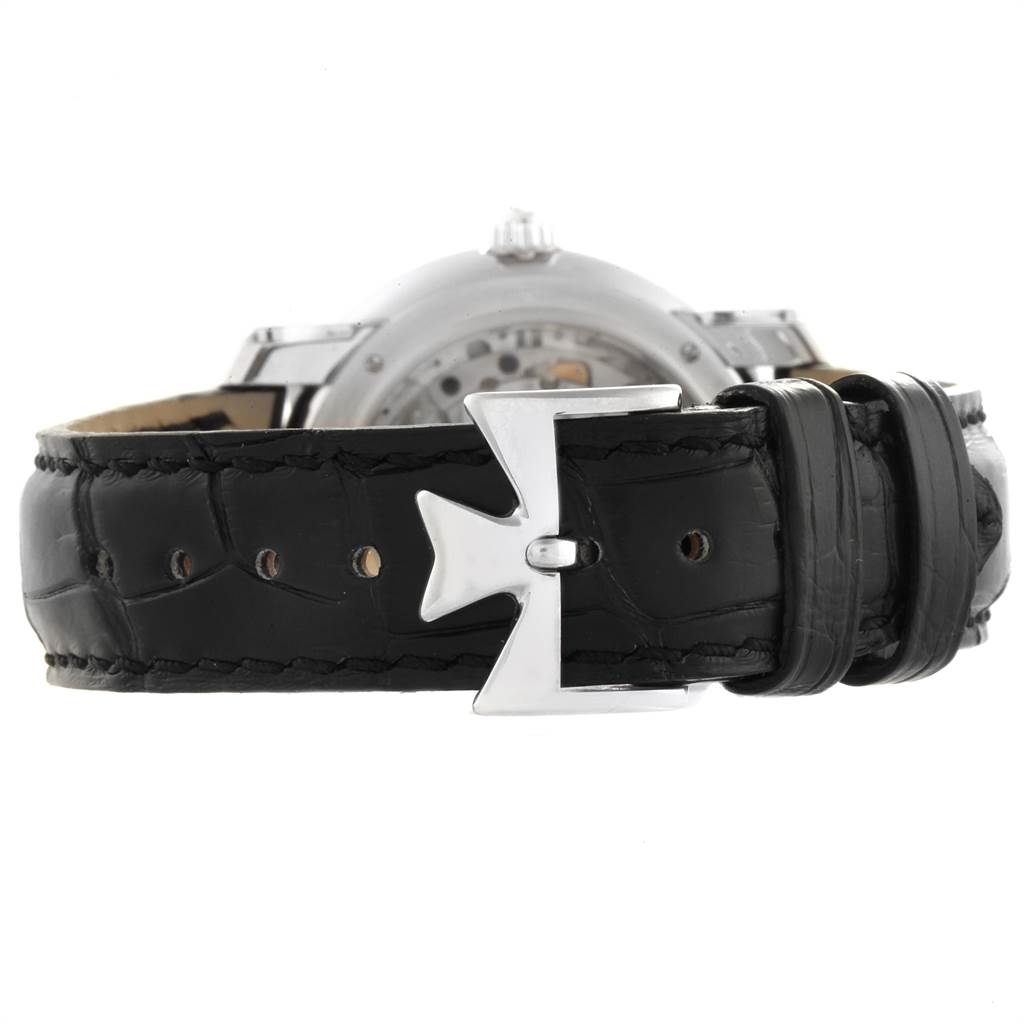 The image shows the buckle and strap of a Vacheron Constantin Patrimony 47245 Men's Platinum Black Dial 47245 Men's Platinum Black Dial watch, viewed from the back.