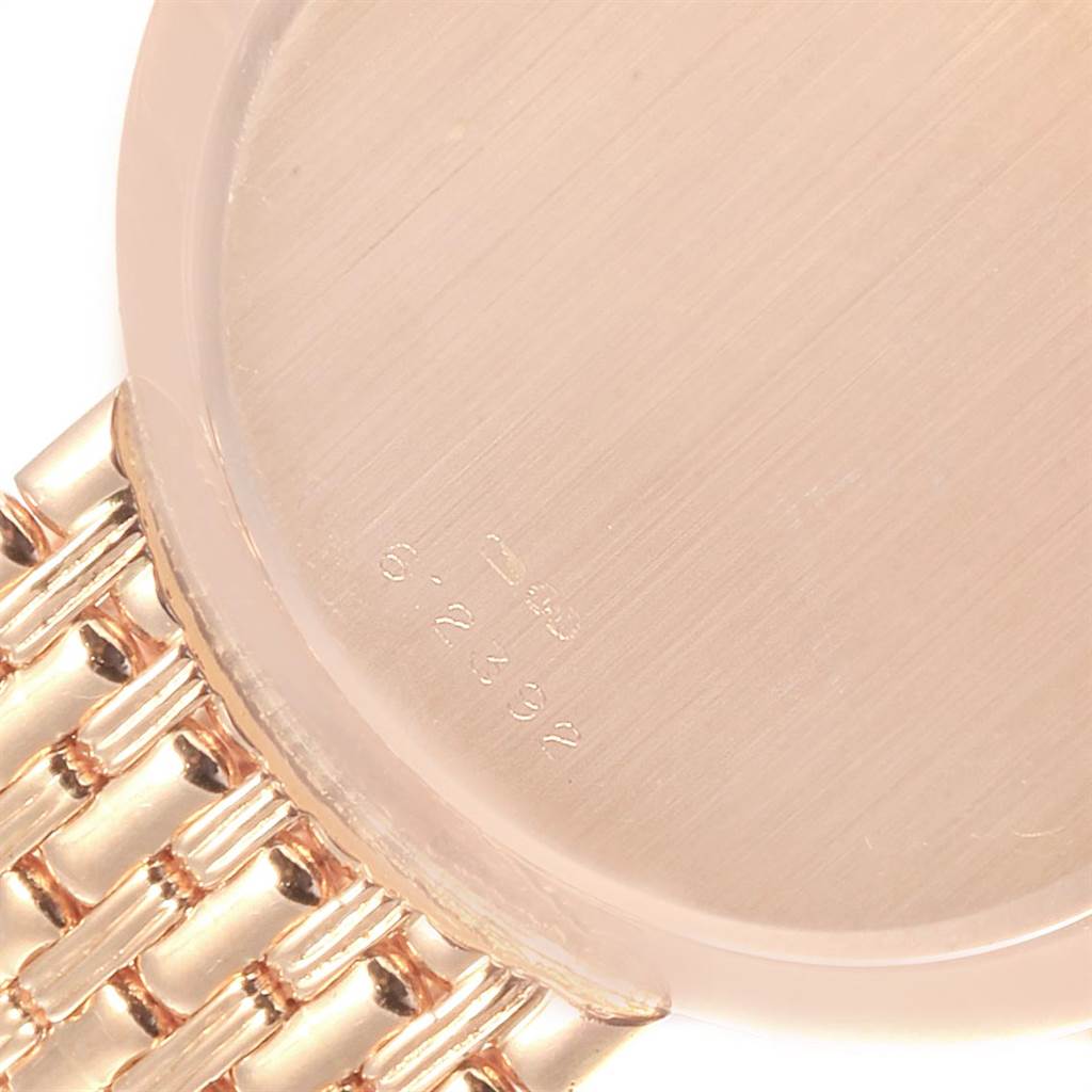 The image shows the back of the case and bracelet of a Vacheron Constantin Patrimony 33093 Men's Rose Gold White Dial 33093 Men's Rose Gold White Dial watch viewed from a close-up angle.