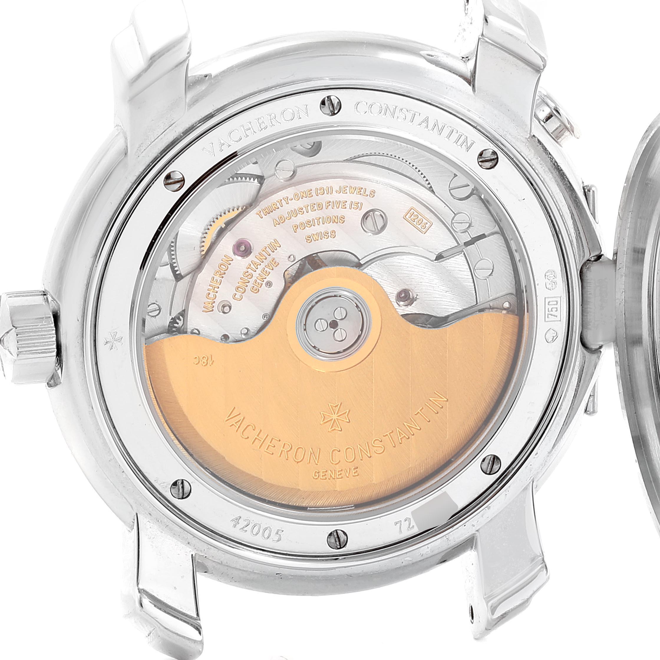 This image of the Vacheron Constantin Malte 42005/000G-8900 Men's White Gold Silver Dial 42005/000G-8900 Men's White Gold Silver Dial model shows the back view revealing the watch’s movement and inner mechanism.