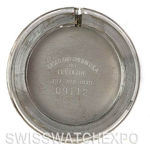This is the inner case back of a vintage Jaeger LeCoultre watch, showcasing the model numbers and manufacturing details.