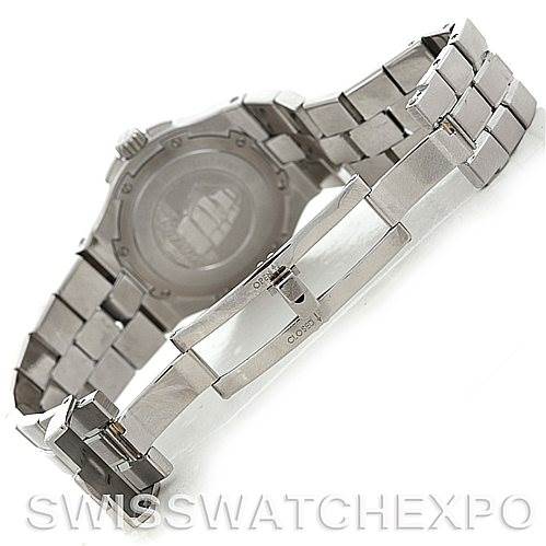 The Vacheron Constantin Overseas 42042 Men's Stainless Steel Silver Dial 42042 Men's Stainless Steel Silver Dial watch is shown from a rear angle, highlighting its bracelet and clasp.