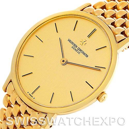 The image shows a close-up, angled view of the dial and part of the bracelet of a Vintage Vacheron Constantin watch.