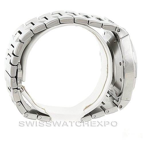 The image shows a side view of the Vacheron Constantin Overseas 49150 Men
s Stainless Steel Silver Dial 49150 Men
s Stainless Steel Silver Dial model, highlighting the bracelet and part of the watch case.