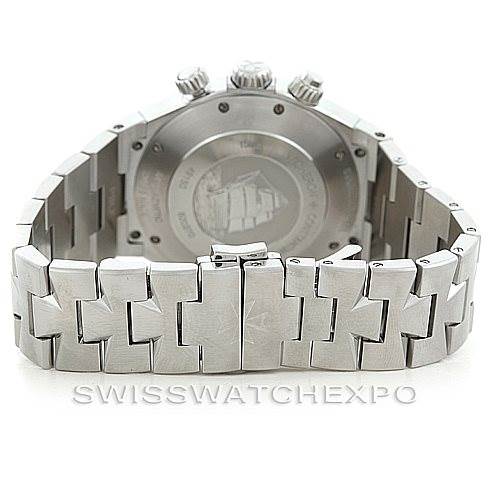 This image shows the back view of the Vacheron Constantin Overseas 49150 Men
s Stainless Steel Silver Dial 49150 Men
s Stainless Steel Silver Dial model, highlighting its bracelet and clasp.