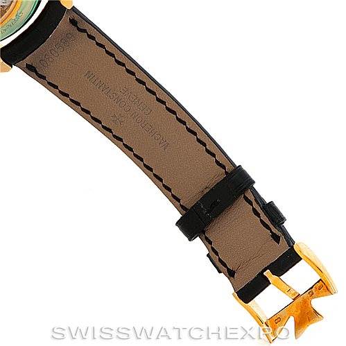 The image shows the underside of the leather strap and the gold buckle of a Vacheron Constantin Historiques 47111 Men's Yellow Gold Silver Dial 47111 Men's Yellow Gold Silver Dial watch.