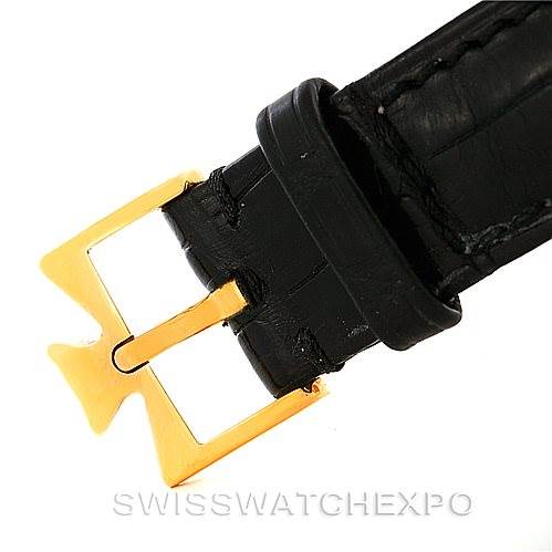 This image shows the buckle and strap of a Vacheron Constantin Historiques 47101/4 Men's Yellow Gold Black Dial 47101/4 Men's Yellow Gold Black Dial model watch from a close-up angle.