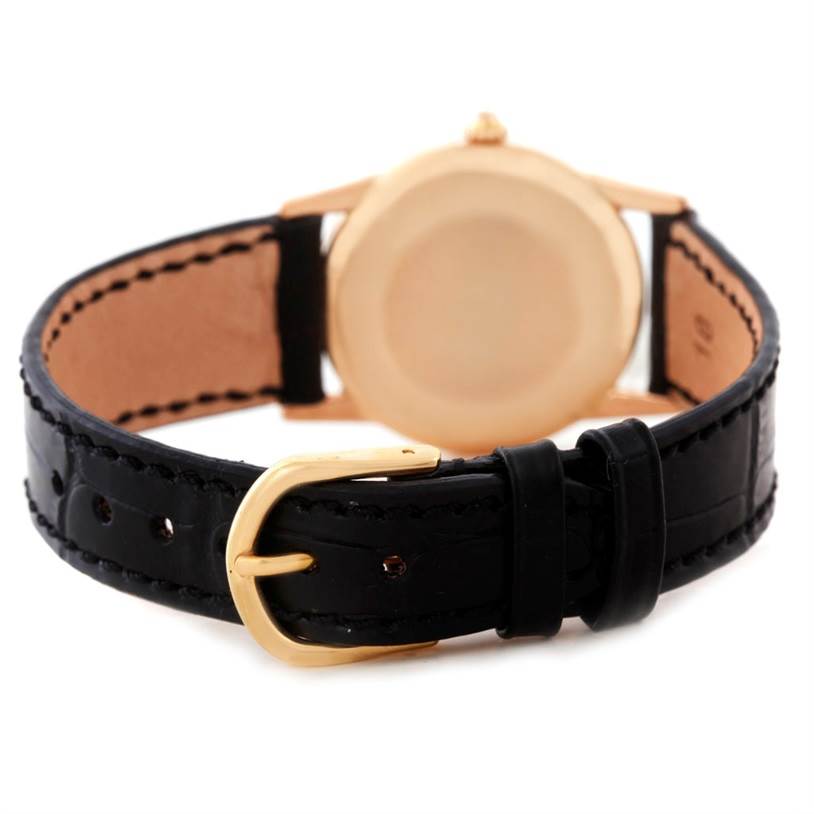 The image shows the back view of a Vintage Vacheron Constantin watch, focusing on the leather strap and clasp.