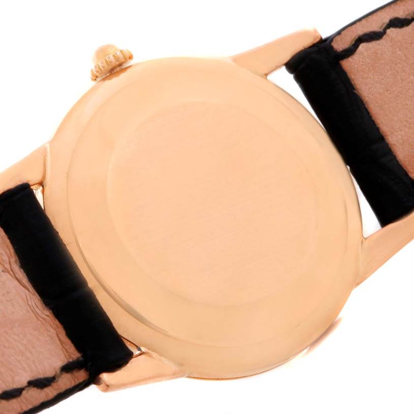 This image shows the back view of the Vacheron Constantin Vintage Men's Rose Gold Black Dial Men's Rose Gold Black Dial model watch with its case back and crown visible.