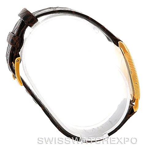 Side angle view of the Vintage Vacheron Constantin watch, showing the case and strap.