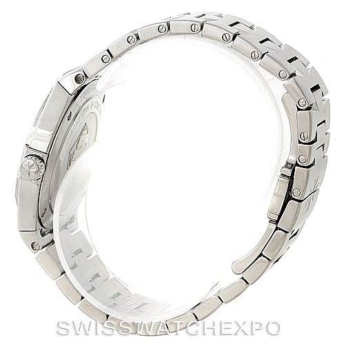 The image shows the side profile and bracelet of the Vacheron Constantin Overseas 25750 Women's Stainless Steel Mother of Pearl Dial 25750 Women's Stainless Steel Mother of Pearl Dial watch.