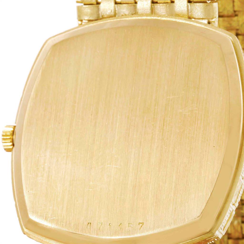 The image shows the back casing and part of the bracelet of a Vintage Vacheron Constantin watch at a slight angle.