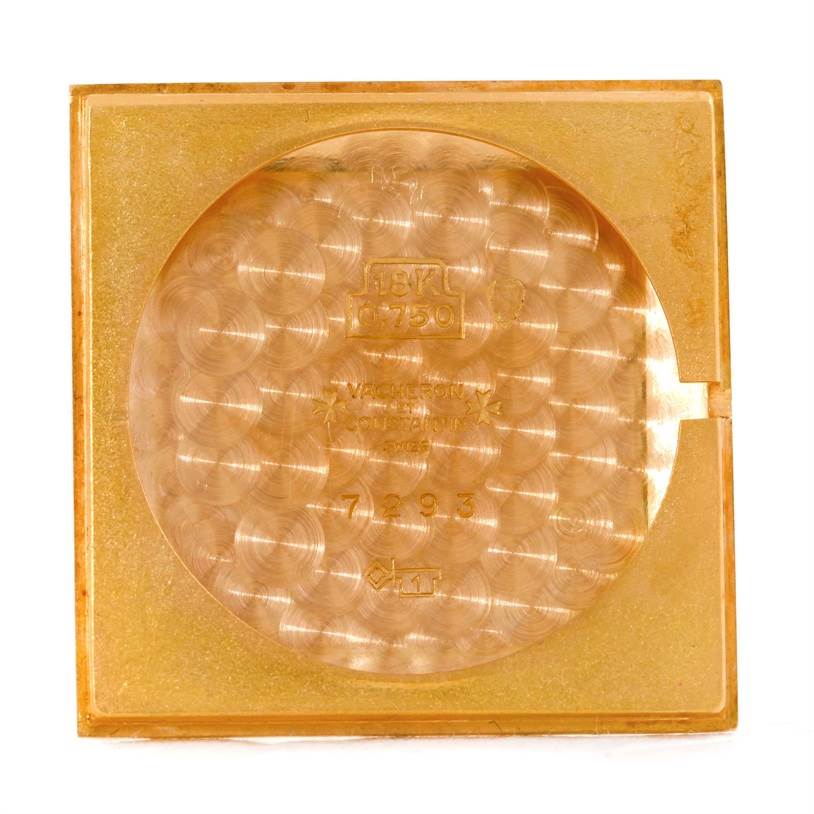 This is a case back cover of a Vintage Vacheron Constantin watch, showing the inner markings and gold content.