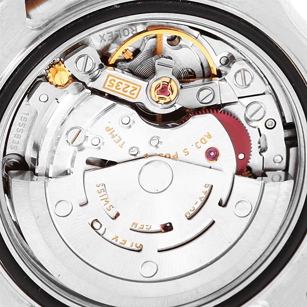 This image shows the back view of the Rolex Yacht-Master 169623 Women
s Steel and Gold (two tone) White Dial 169623 Women
s Steel and Gold (two tone) White Dial watch, highlighting its intricate internal movement components.