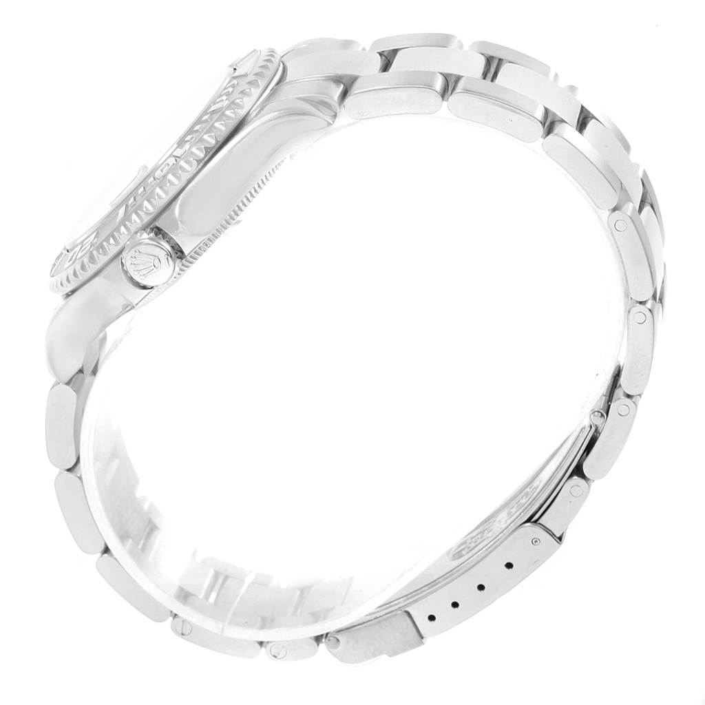 The image shows the side view of the Rolex Yacht-Master 168622 Stainless Steel Silver Dial 168622 Stainless Steel Silver Dial, highlighting the crown and part of the bracelet.