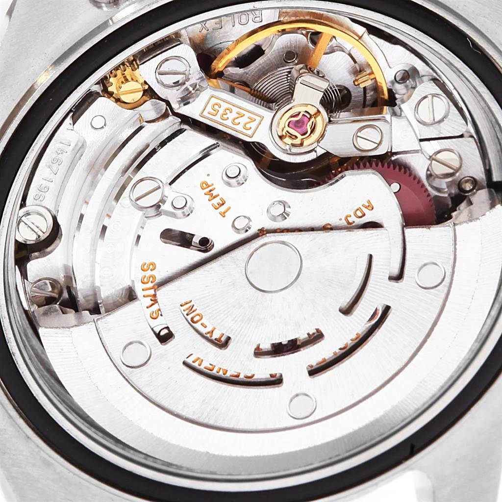 This image shows a close-up of the movement inside the Rolex Yacht-Master 169623 Women's Steel and Gold (two tone) Mother of Pearl Dial 169623 Women's Steel and Gold (two tone) Mother of Pearl Dial watch, displaying intricate internal mechanics.