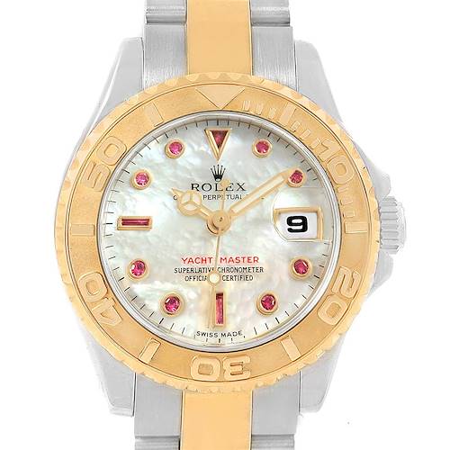 Photo of Rolex Yachtmaster 29 Yellow Gold Steel MOP Ruby Ladies Watch 169623