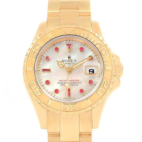 Photo of Rolex Yachtmaster 29 Yellow Gold Mother of Pearl Ruby Ladies Watch 69628