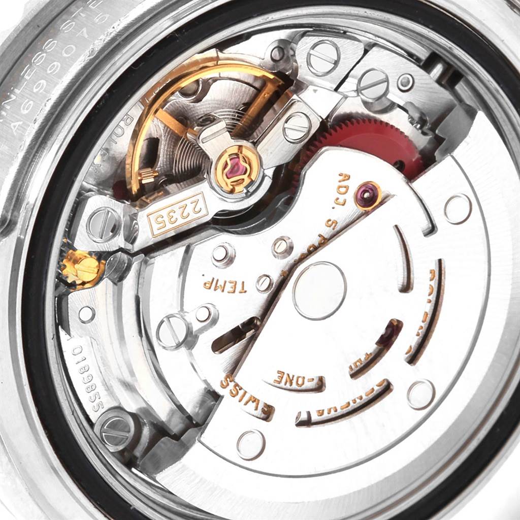 This image shows the intricate internal mechanics of the Rolex Yacht-Master 169622 Women's Stainless Steel Silver Dial 169622 Women's Stainless Steel Silver Dial watch from a close-up angle.