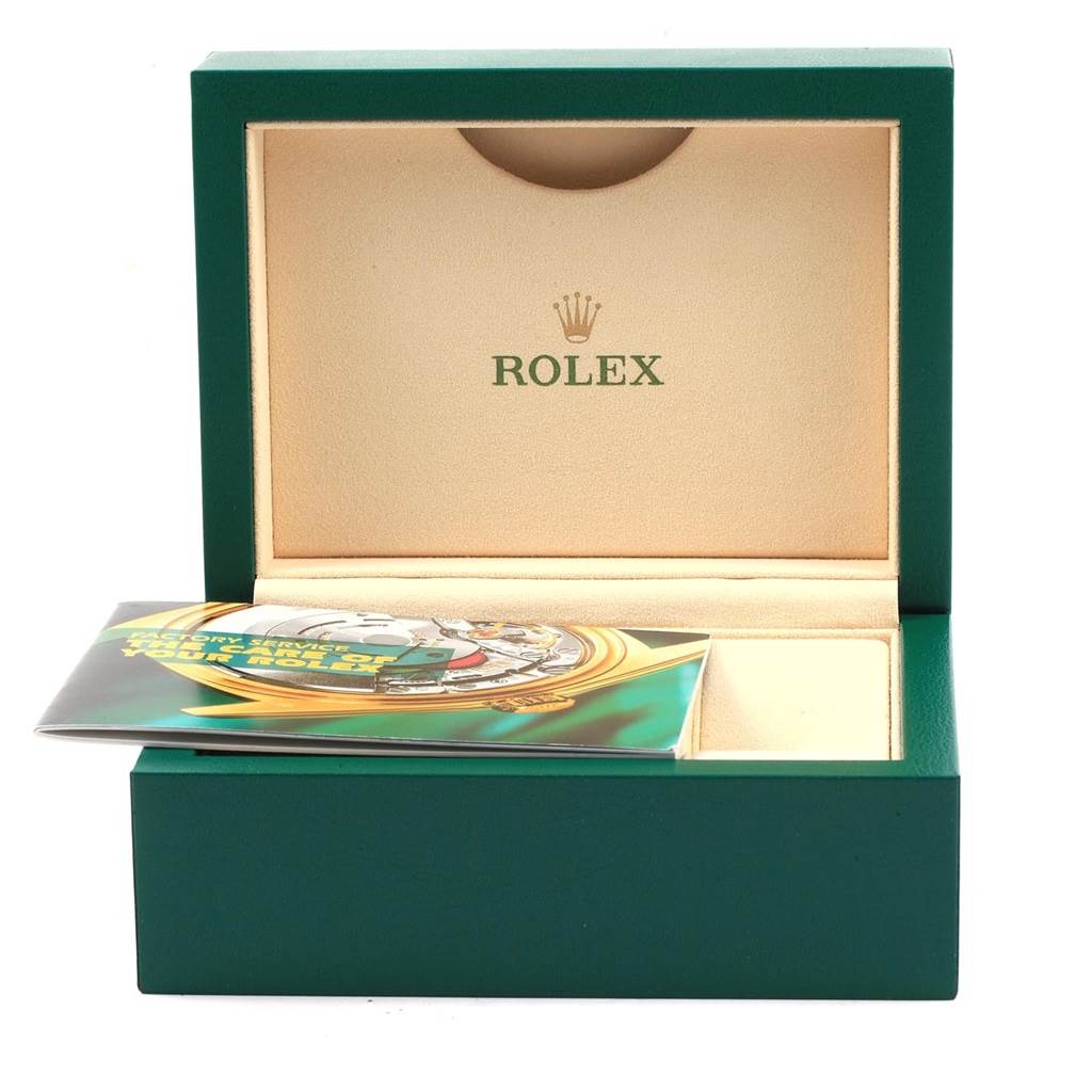The image shows an open green box for the Rolex Yacht-Master 169622 Women's Stainless Steel Silver Dial 169622 Women's Stainless Steel Silver Dial, with a booklet inside.