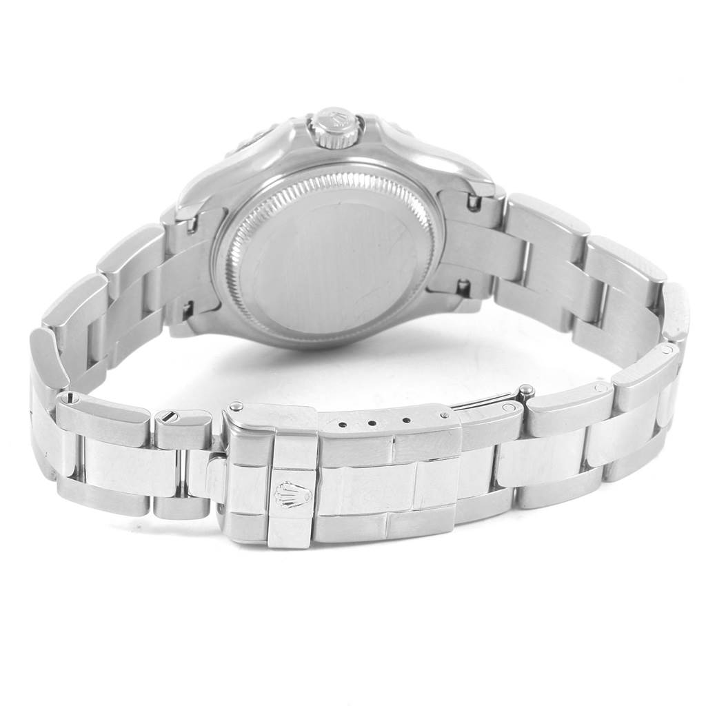 This image shows the back and bracelet of a Rolex Yacht-Master 169622 Women's Stainless Steel Silver Dial 169622 Women's Stainless Steel Silver Dial watch from a rear angle.