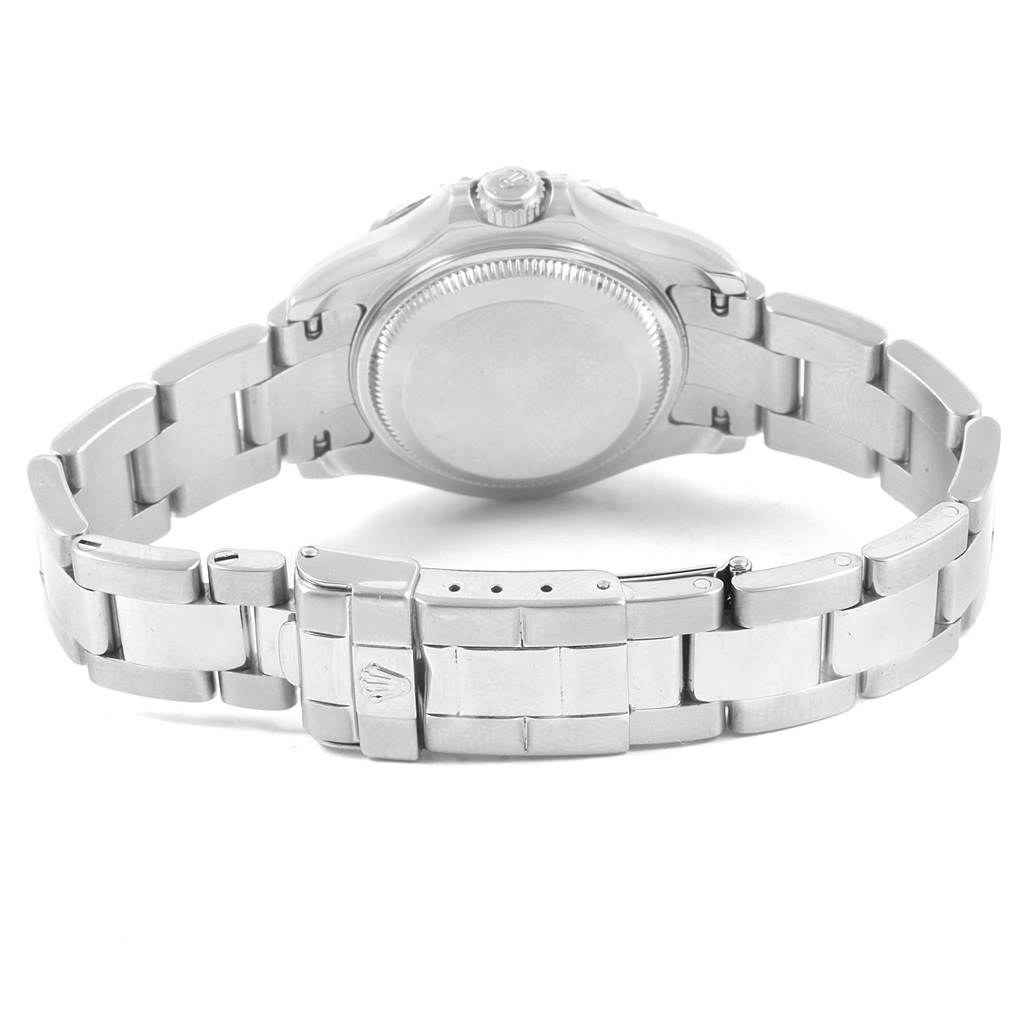 The image shows the back view of a Rolex Yacht-Master 169622 Women's Stainless Steel Silver Dial 169622 Women's Stainless Steel Silver Dial watch, highlighting the case back and the metal bracelet with the clasp.