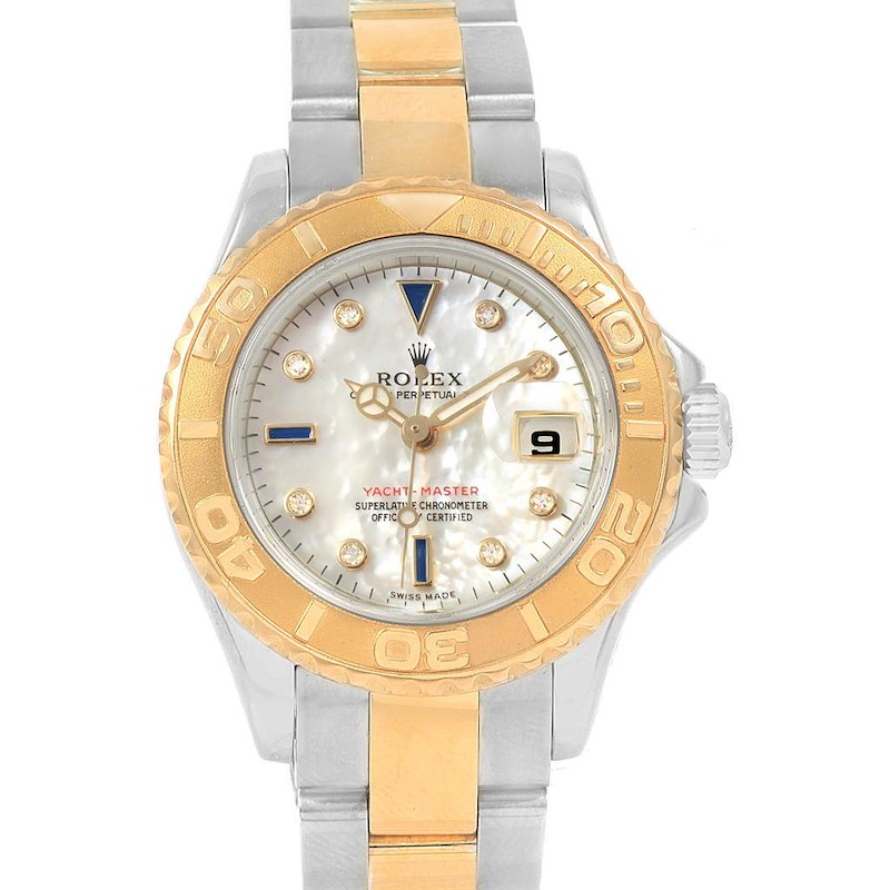 Rolex Yachtmaster 18K Yellow Gold Steel MOP Sapphire Ladies Watch 169623 SwissWatchExpo